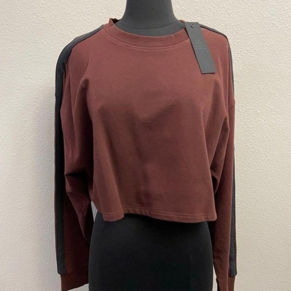 Mono B Racer Crop Top Size Large Maroon with Navy Strips New Activewear Casual